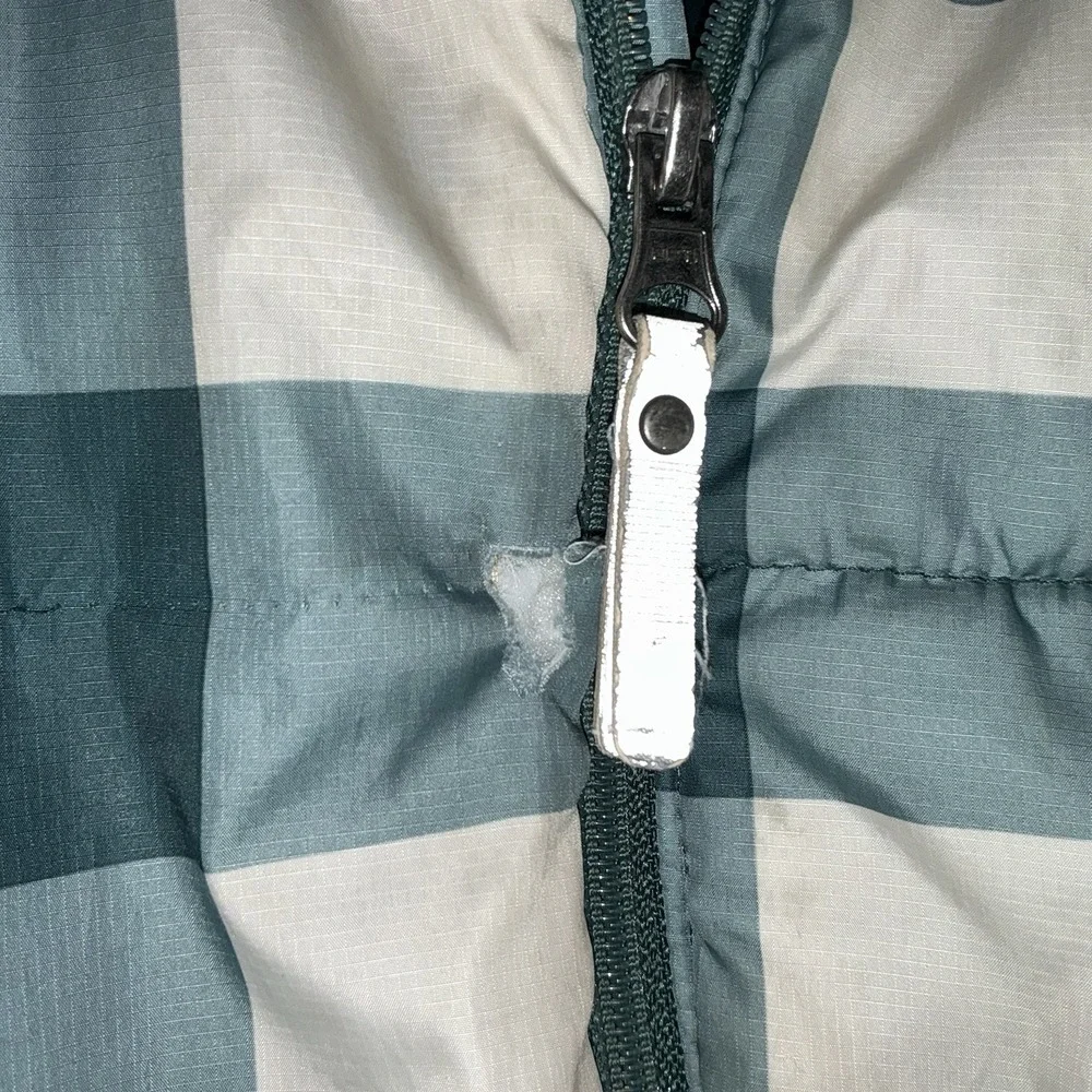 Hanna Andersson Puffer Coat Girl's 8 Teal Checkered Detachable Hood Winter Blue